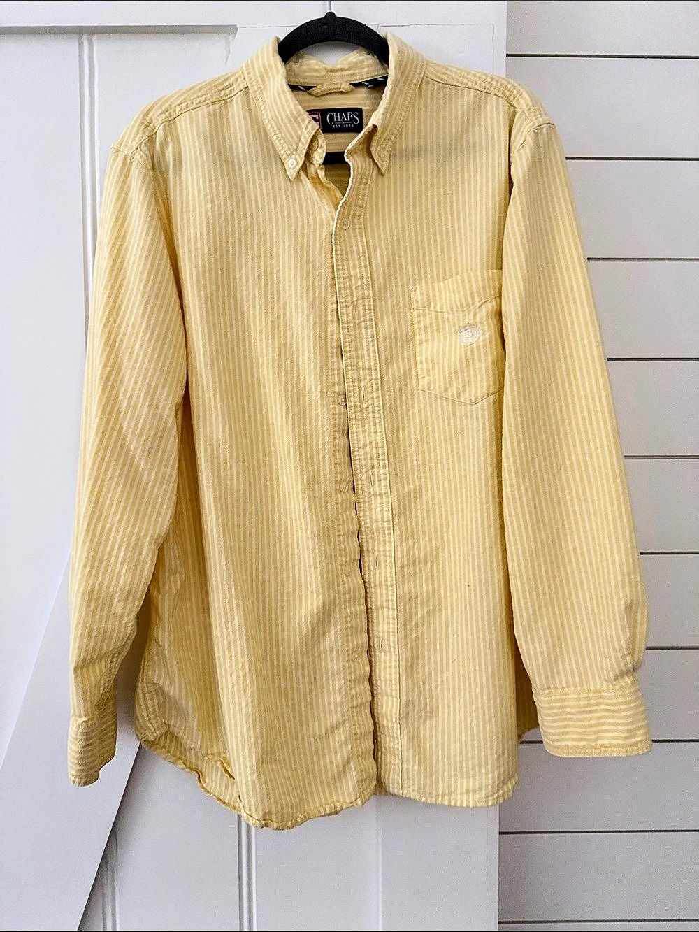 Chaps Men's Striped Shirt Yellow & White Size Large